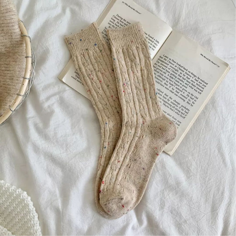 Traditional Wool Socks Charlotte – Warm Striped Vintage Crew Socks-Oat-State of Style