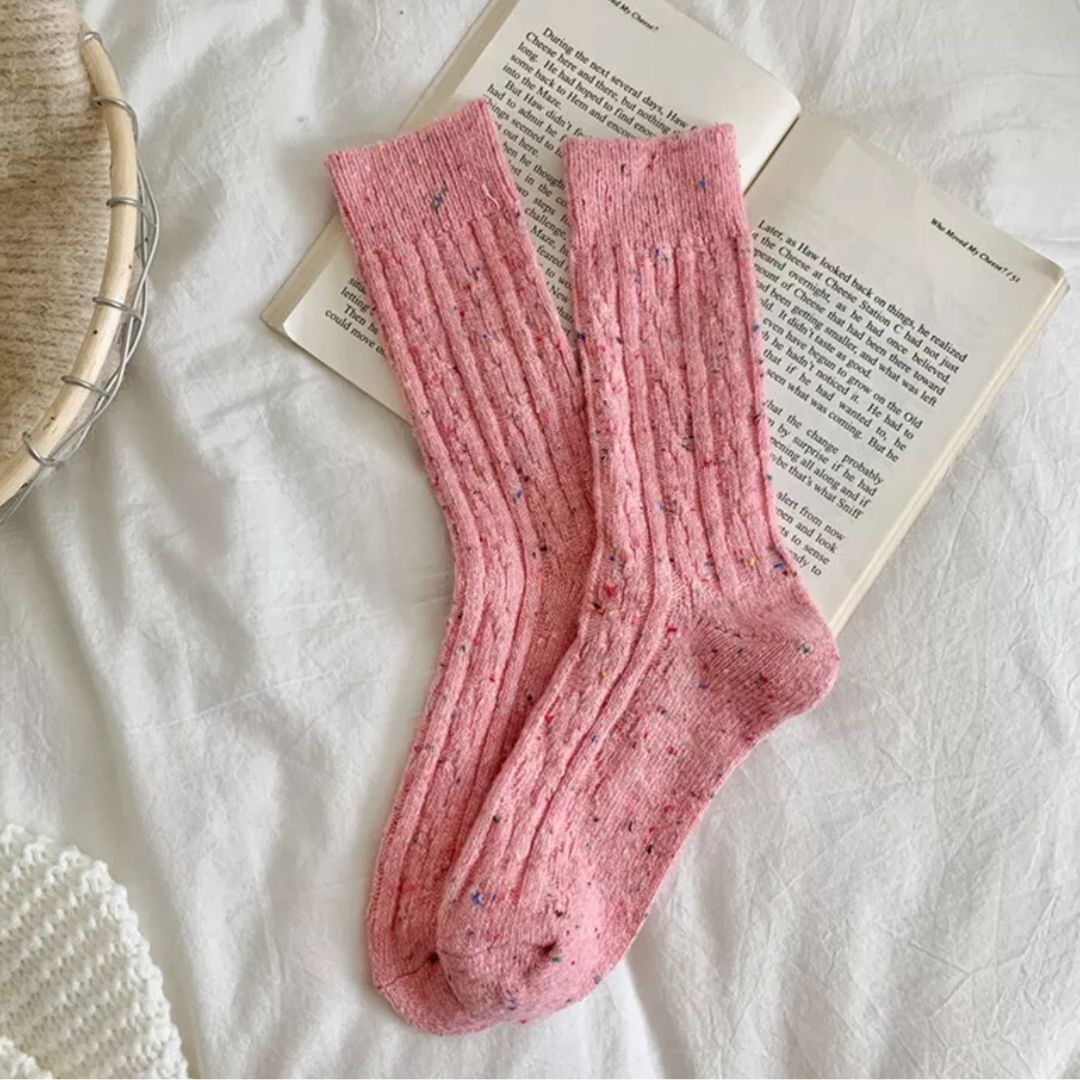 Traditional Wool Socks Charlotte – Warm Striped Vintage Crew Socks-Pink-State of Style