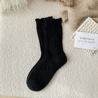 Traditional Wool Socks Cynthia – Thick, Warm & Vintage Ruffle Design-Black-State of Style