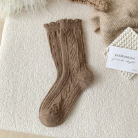 Traditional Wool Socks Cynthia – Thick, Warm & Vintage Ruffle Design-Camel-State of Style