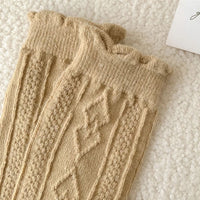 Traditional Wool Socks Cynthia – Thick, Warm & Vintage Ruffle Design-Caramel-State of Style