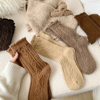 Traditional Wool Socks Cynthia – Thick, Warm & Vintage Ruffle Design-Caramel-State of Style