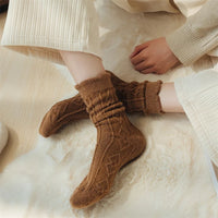 Traditional Wool Socks Cynthia – Thick, Warm & Vintage Ruffle Design-Caramel-State of Style