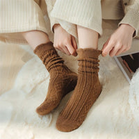 Traditional Wool Socks Cynthia – Thick, Warm & Vintage Ruffle Design-Caramel-State of Style