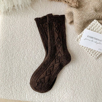 Traditional Wool Socks Cynthia – Thick, Warm & Vintage Ruffle Design-Dark Brown-State of Style
