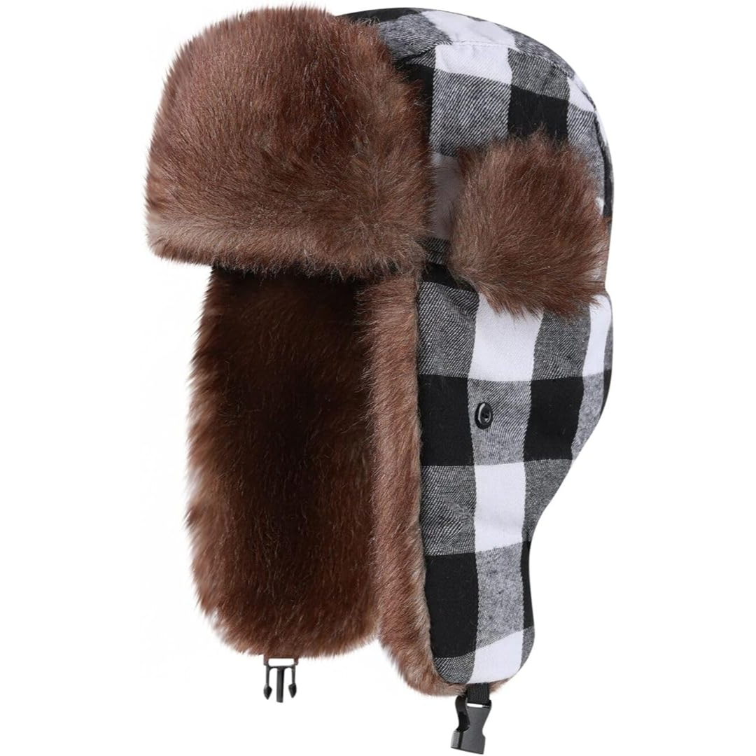 Trapper Winter Hat with Fur Lining - Sasha-Checkered Black White-State of Style