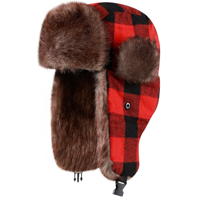 Trapper Winter Hat with Fur Lining - Sasha-Checkered Red-State of Style