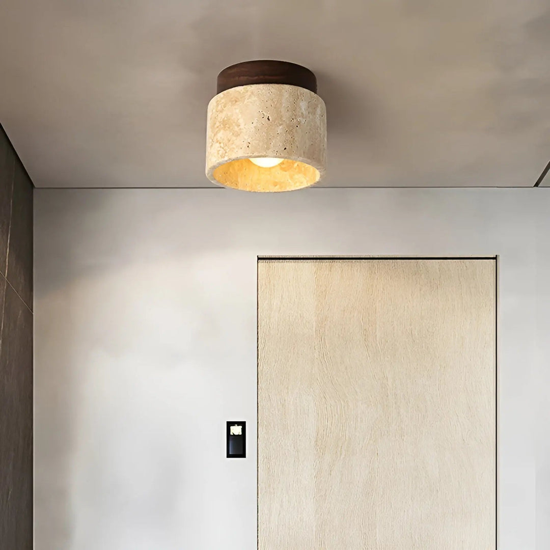 TravaGlow Rustic Travertine Ceiling Lamp-Walnut-State of Style