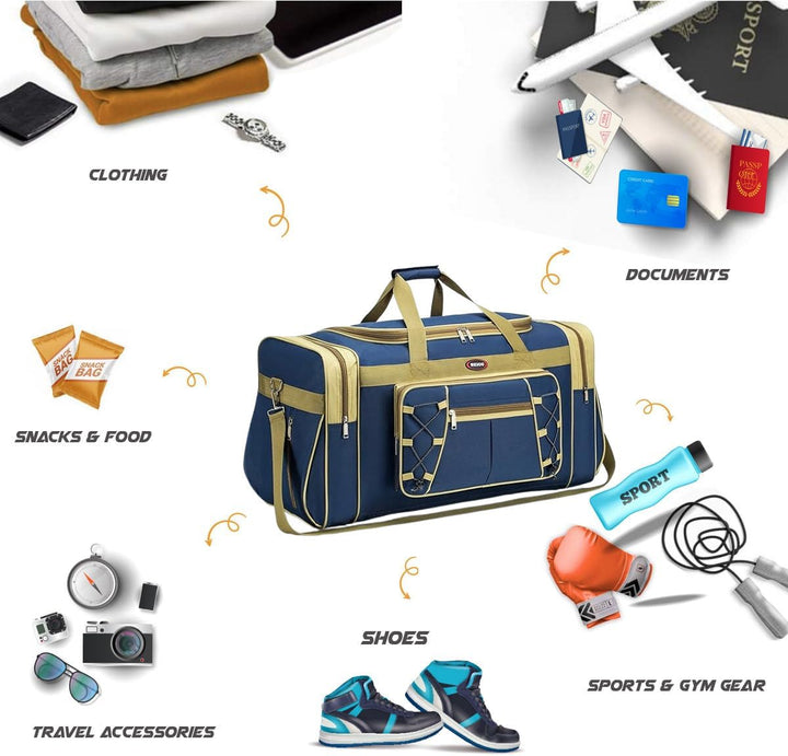65L Foldable Travel Duffel Bag – Lightweight Oxford Cloth with Pockets
