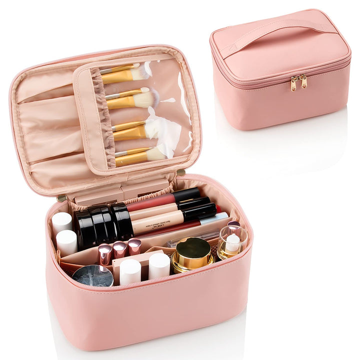 Travel-friendly Make-up Organizer with Dividers-Pink-State of Style