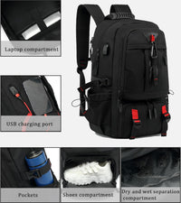 60L Waterproof Travel Laptop Backpack with USB Port & Shoe Compartment