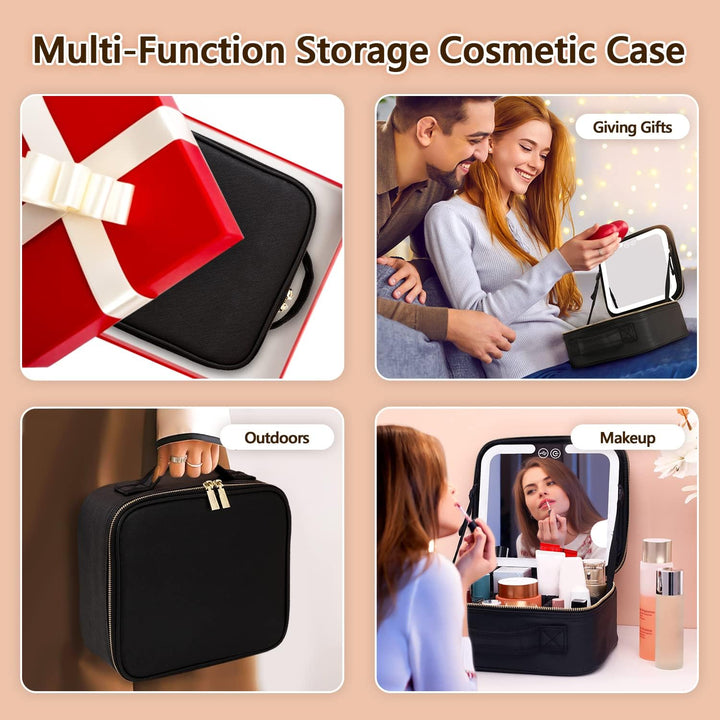 Travel Make-up Organizer with LED Mirror-Black-State of Style