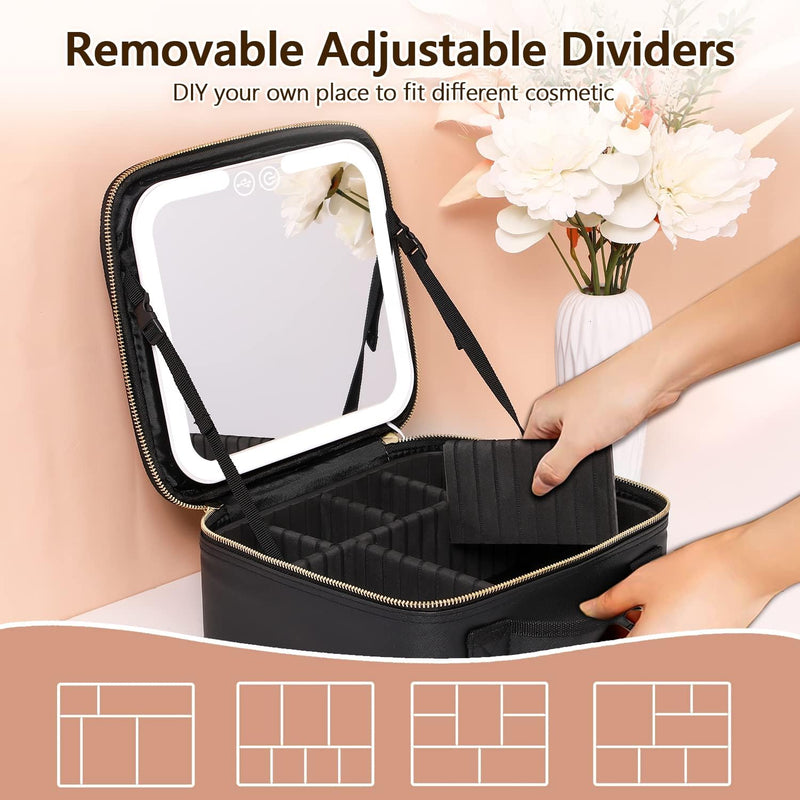 Travel Make-up Organizer with LED Mirror-Black-State of Style