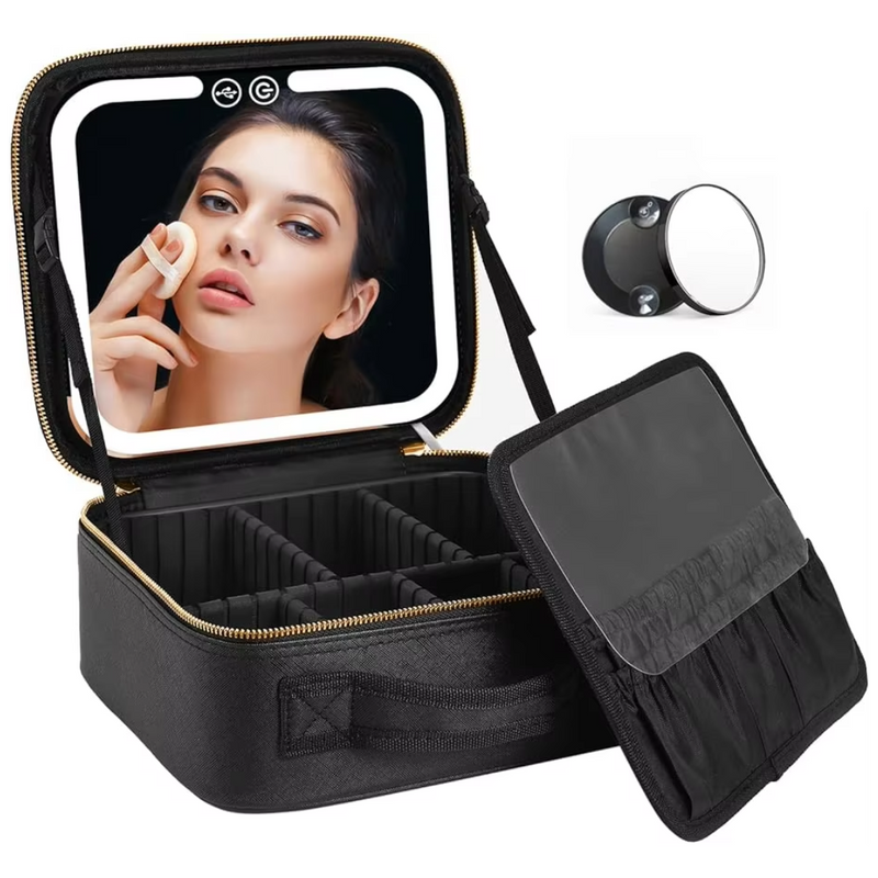 Travel Make-up Organizer with LED Mirror-Black-State of Style