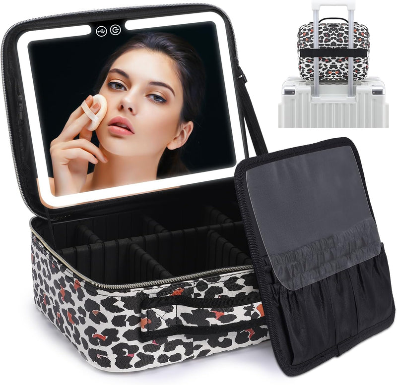 Travel Make-up Organizer with LED Mirror-Leopard-State of Style
