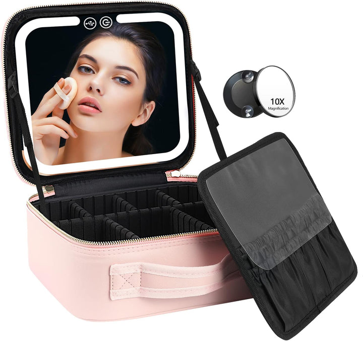 Travel Make-up Organizer with LED Mirror-Pink-State of Style