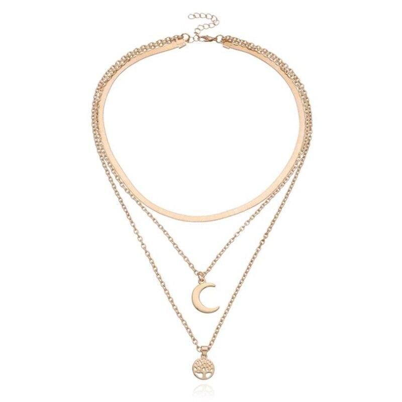 Tree of Life & Half Moon Multilayer Necklace - Selestina-Gold-State of Style