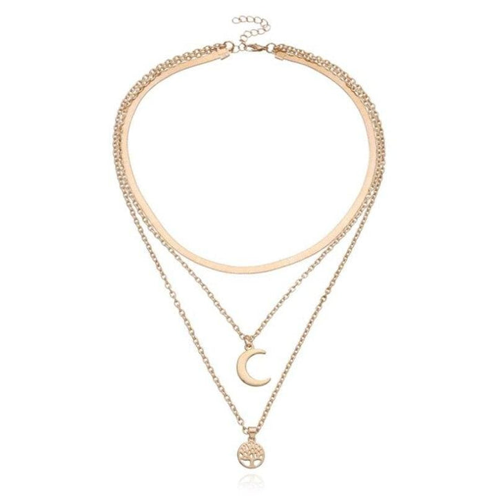 Tree of Life & Half Moon Multilayer Necklace - Selestina-Gold-State of Style