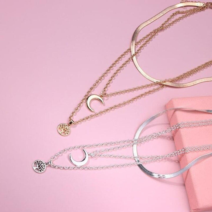 Tree of Life & Half Moon Multilayer Necklace - Selestina-Gold-State of Style