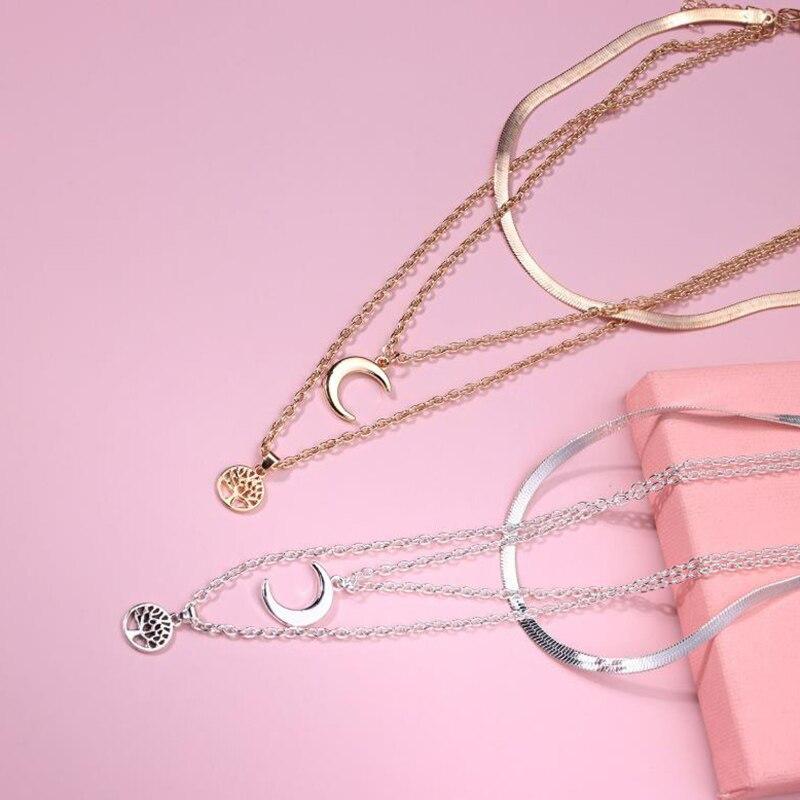 Tree of Life & Half Moon Multilayer Necklace - Selestina-Gold-State of Style