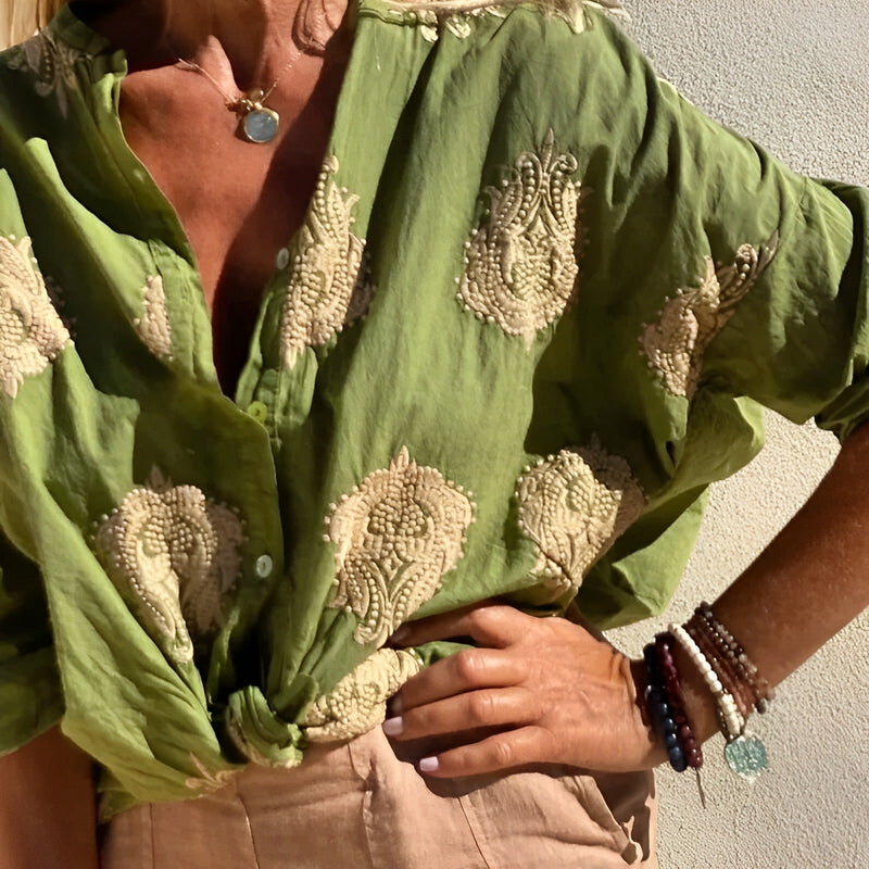Trendy and Chic Ladies Blouse – Isabelle-Green-S-State of Style