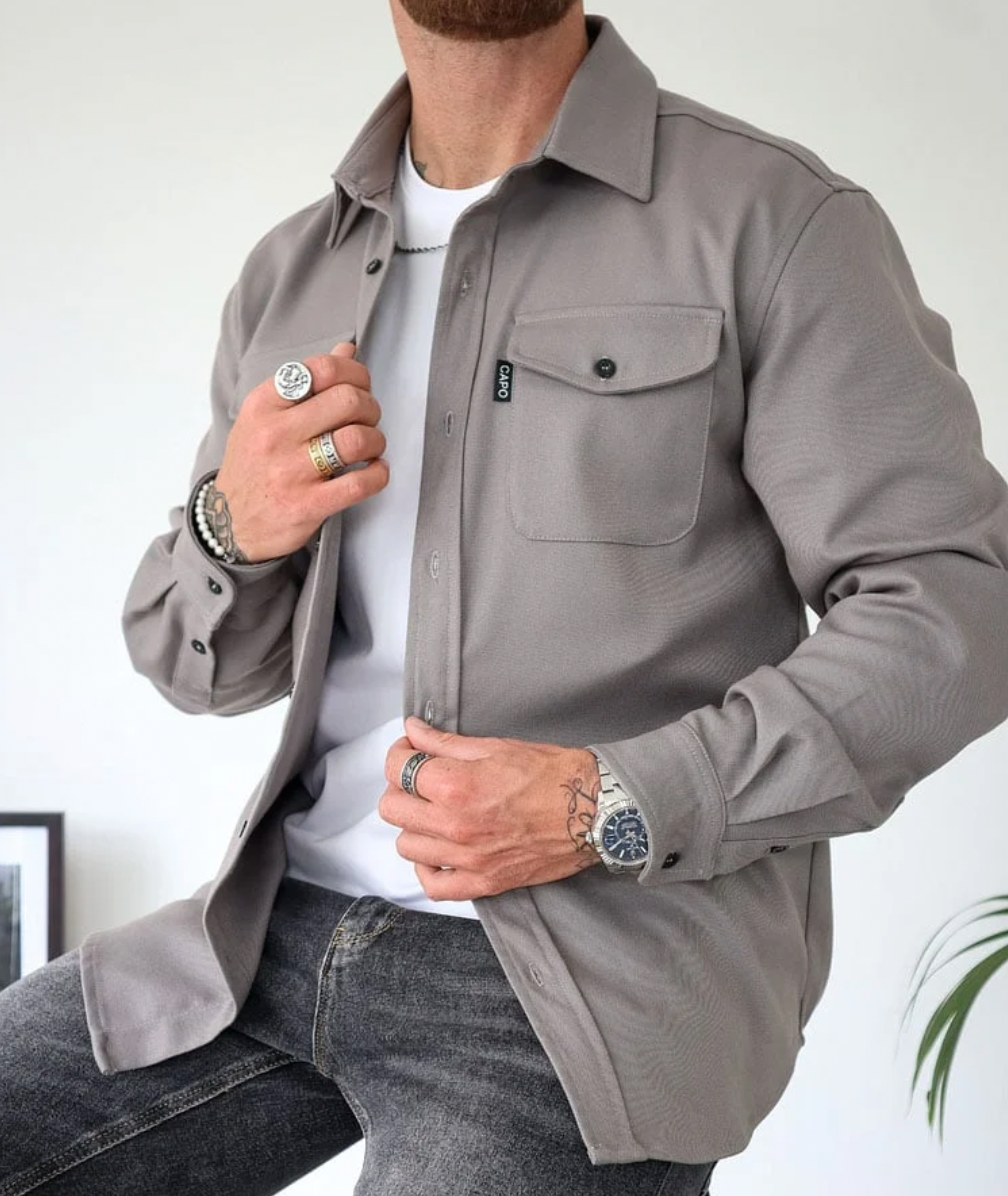 Trendy Autumn Shirt for Men - Rocco-Grey-XS-State of Style
