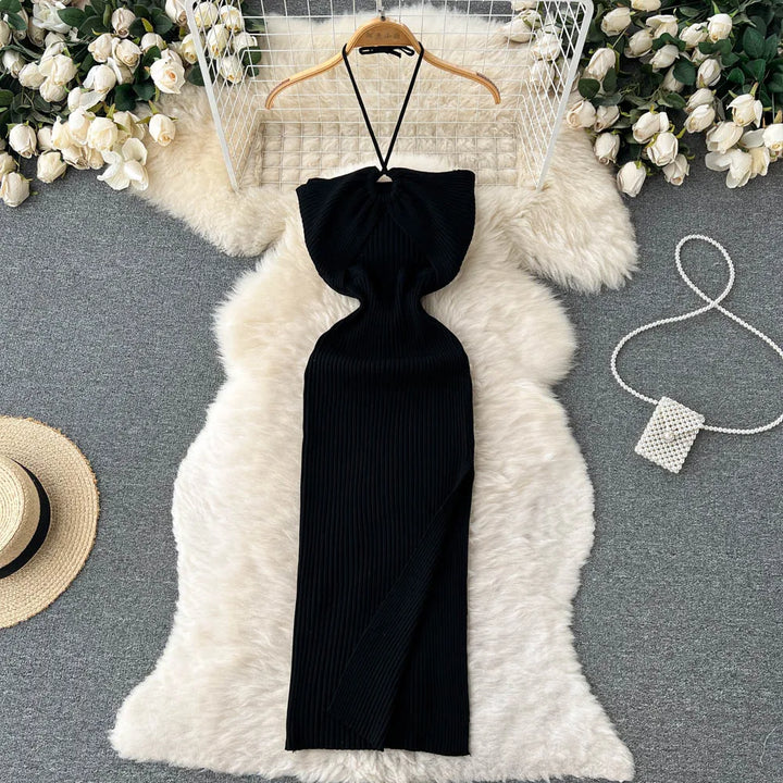 Trendy backless maxi knitted dress with side slit for women (one size) – Liora-Dark pink-State of Style