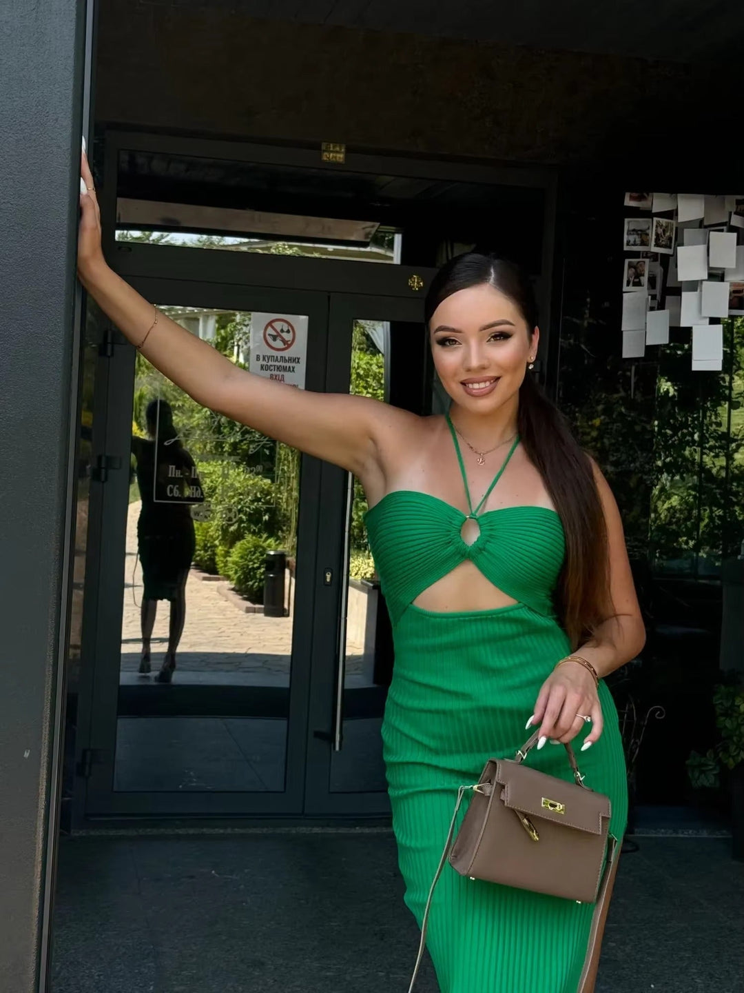 Trendy backless maxi knitted dress with side slit for women (one size) – Liora-Green-State of Style