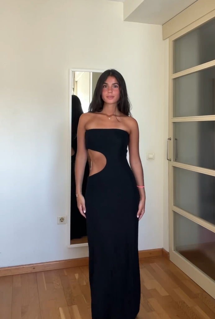 Trendy bandeau summer dress with stretch fit – Viviane-Black-XS-State of Style