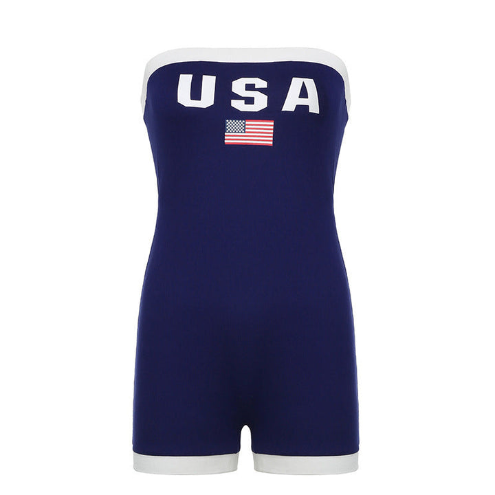 Trendy bandeau swimsuit with USA motif and contrast details – Lexie-L-State of Style
