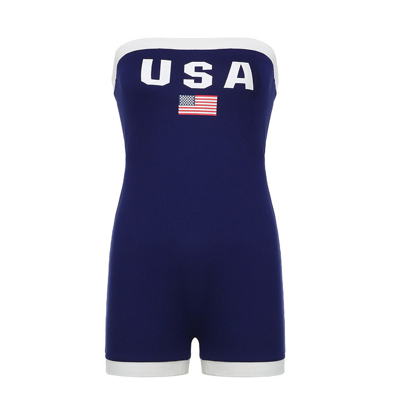 Trendy bandeau swimsuit with USA motif and contrast details – Lexie-L-State of Style