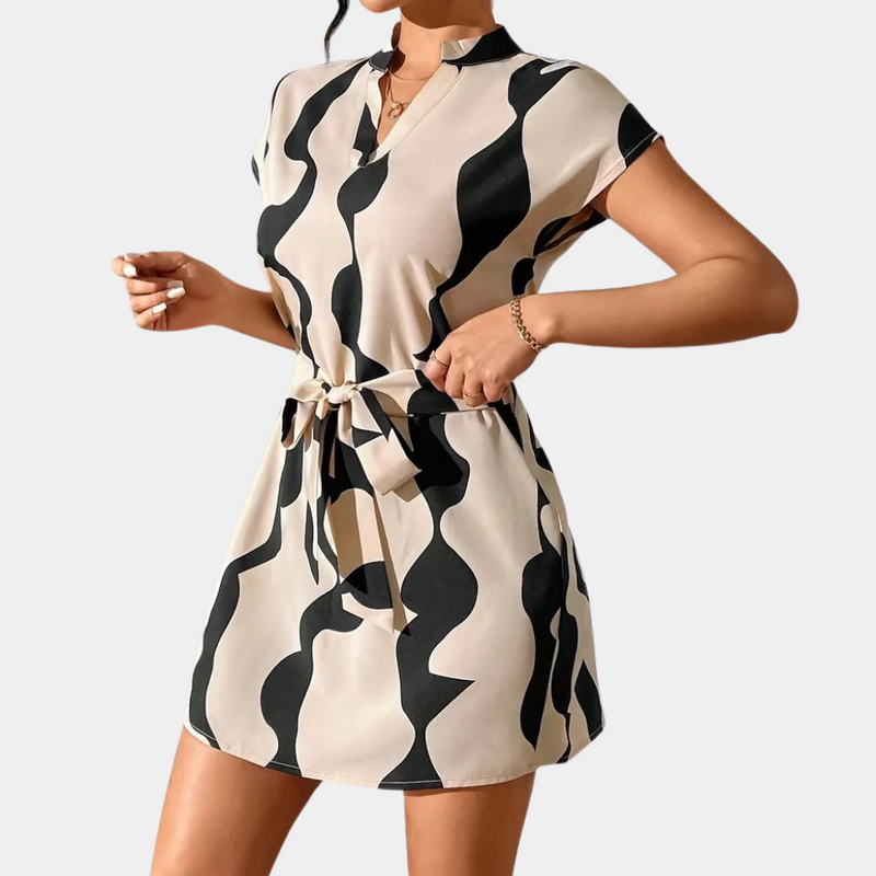 Trendy Beige Dress with Belt - Elena-XS-State of Style