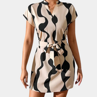Trendy Beige Dress with Belt - Elena-XS-State of Style