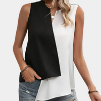 Trendy Black and White Asymmetrical Blouse for Women - Elise-XS-State of Style