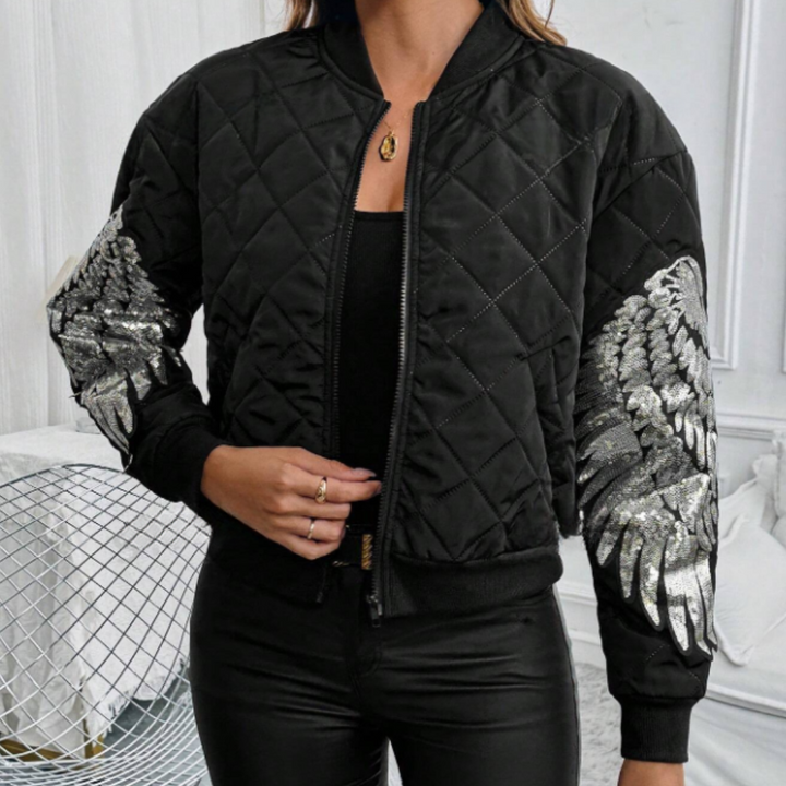 Trendy Black Women's Bomber Jacket with Zip - Rivka-XS-State of Style