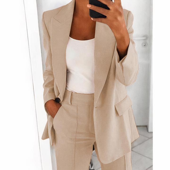 Trendy Blazer and Pants Set for Women - Sanne-Beige-S-State of Style