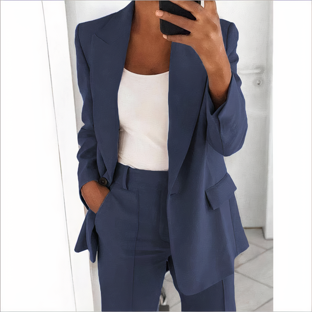 Trendy Blazer and Pants Set for Women - Sanne-Blue-S-State of Style