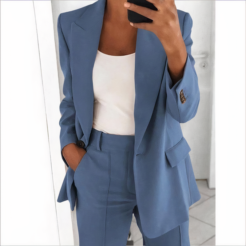 Trendy Blazer and Pants Set for Women - Sanne-Light Blue-S-State of Style