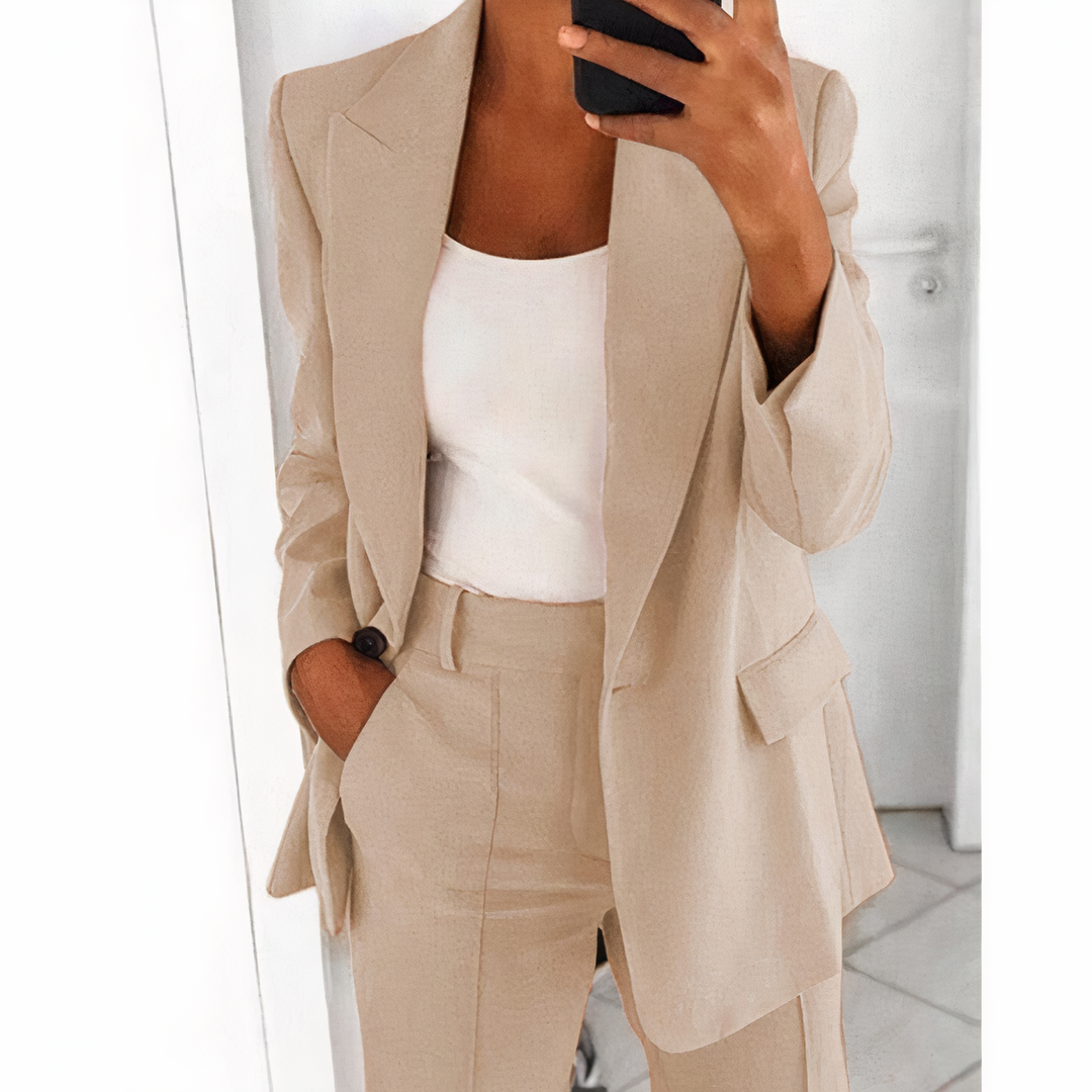 Trendy Blazer and Trouser Set for Women - Sanne-Beige-S-State of Style