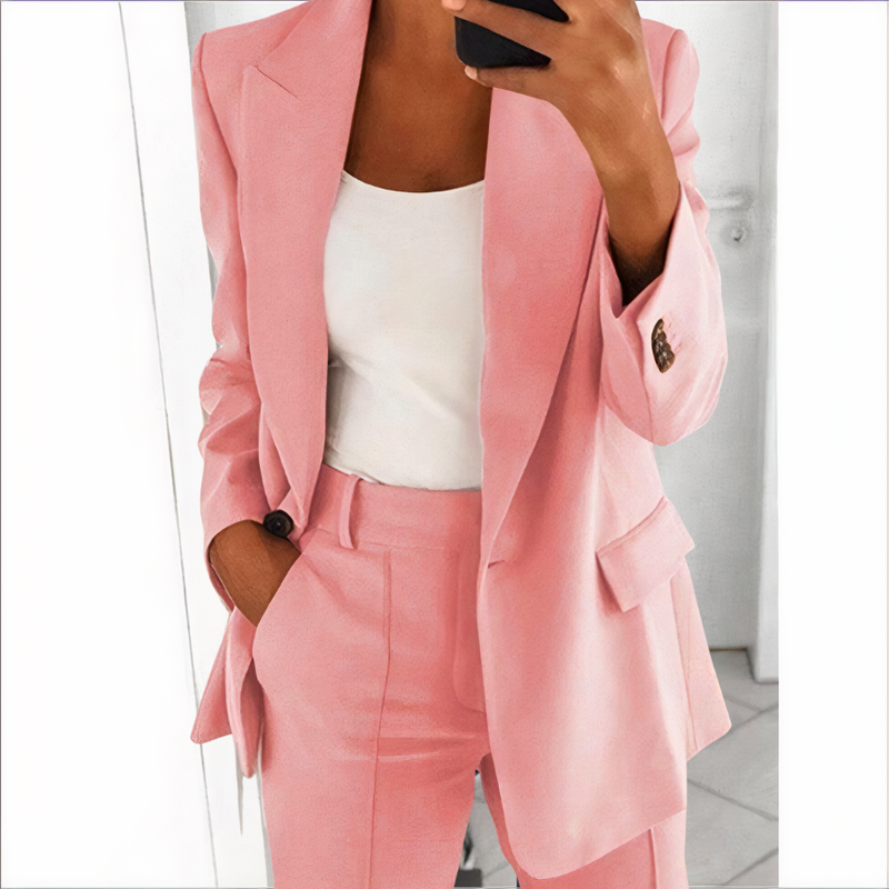 Trendy Blazer and Trouser Set for Women - Sanne-Pink-S-State of Style