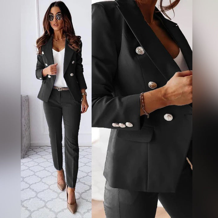 Trendy Blazer and Trouser Set - Isabella-Black-S-State of Style