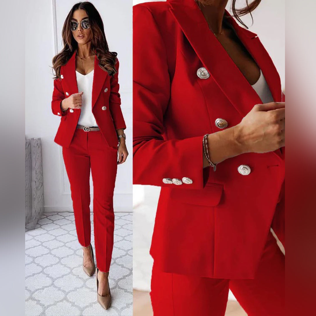 Trendy Blazer and Trouser Set - Isabella-Red-S-State of Style