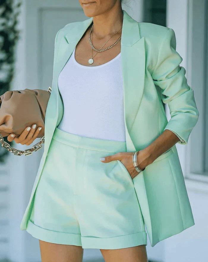 Trendy blazer co-ord with shorts – Versatile & Stylish – Larissa-Green-S-State of Style