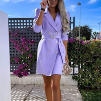 Trendy Blazer Dress with Belt – Romy-Purple-S-State of Style