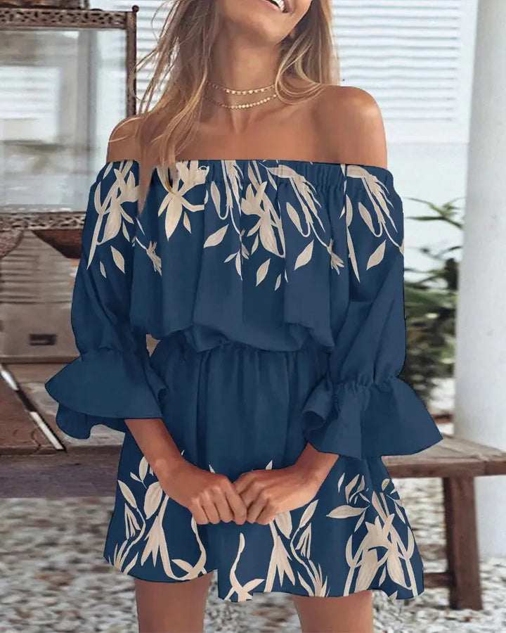Trendy Boho mini dress with one-shoulder design and airy fit - Ysa-Blue-S-State of Style