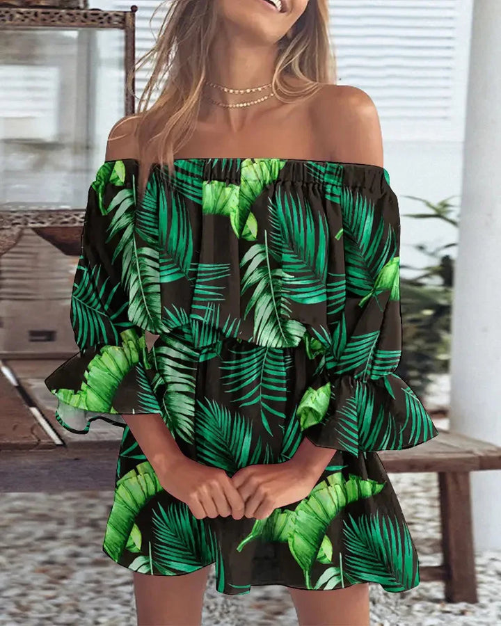 Trendy Boho mini dress with one-shoulder design and airy fit - Ysa-Green-S-State of Style