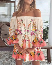Trendy Boho mini dress with one-shoulder design and airy fit - Ysa-Peach-S-State of Style