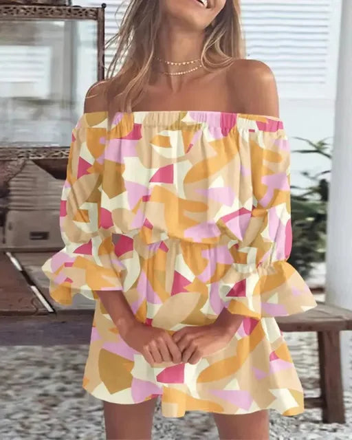 Trendy Boho mini dress with one-shoulder design and airy fit - Ysa-Yellow-S-State of Style