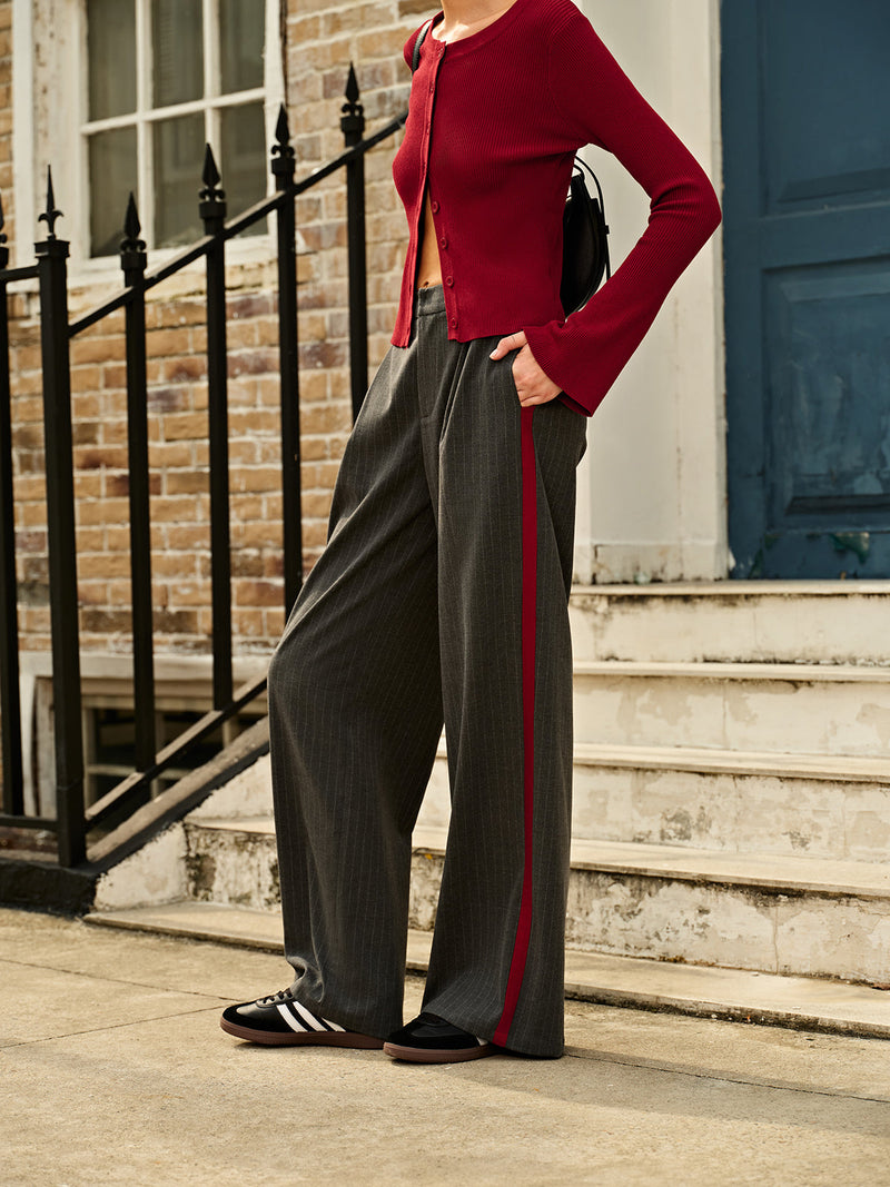 Trendy Chalk Stripe High-Waist Trousers - Liora-Grey-XS-State of Style