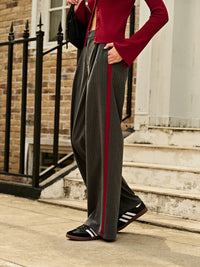 Trendy Chalk Stripe High-Waist Trousers - Liora-Grey-XS-State of Style